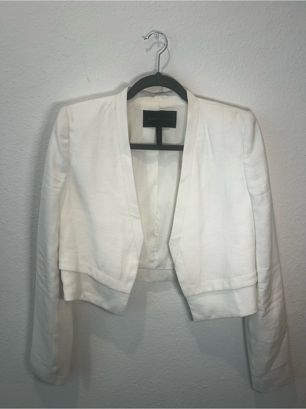BCBGMaxAzria White Cropped Open-Front Blazer